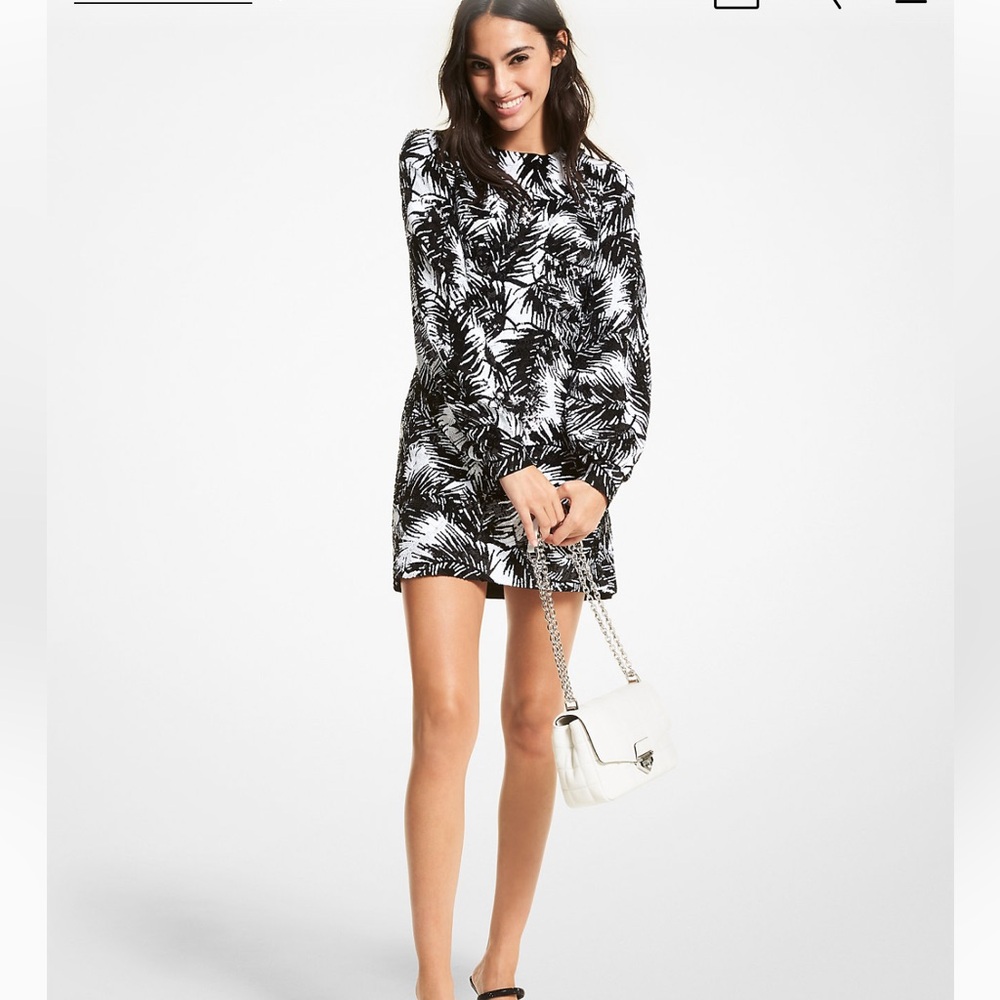 Michael Kors Palm Sequined Tulle Mini Dress